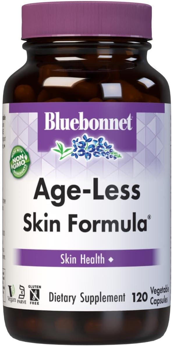 Bluebonnet Age-Less Skin Formula Capsules, White, Vegetable, 120 Count