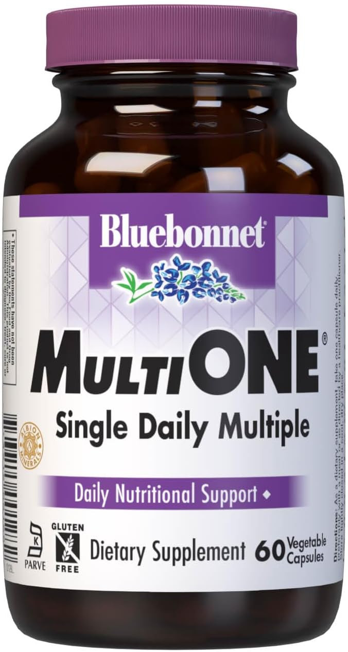 Bluebonnet Nutrition Multi One (With Iron) Vegetable Capsules, Complete Full Spectrum Multiple Vitamin Supplement, B Vitamins, Gluten Free, Milk Free, Kosher, 60 Vegetable Capsules, 2 Month Supply