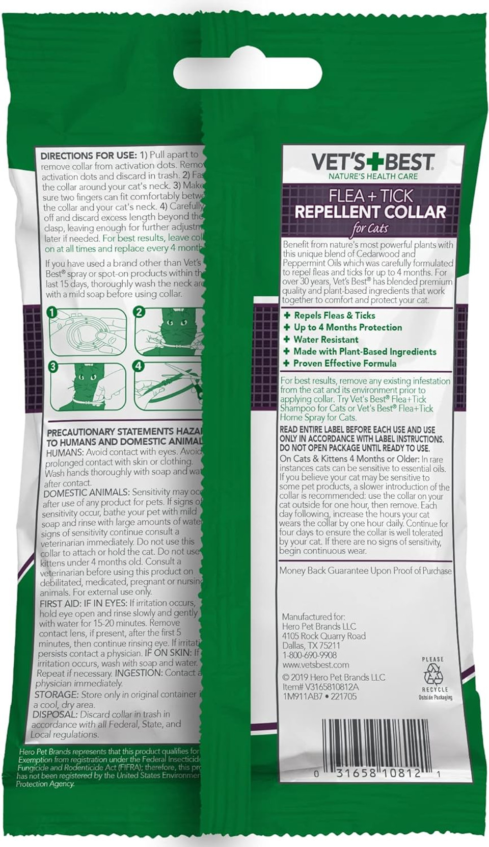 Vet'S Best Flea And Tick Repellent Collar For Cats - Flea And Tick Prevention For Cats - Plant-Based Ingredients - Certified Natural Oils - Up To 20 Neck Size