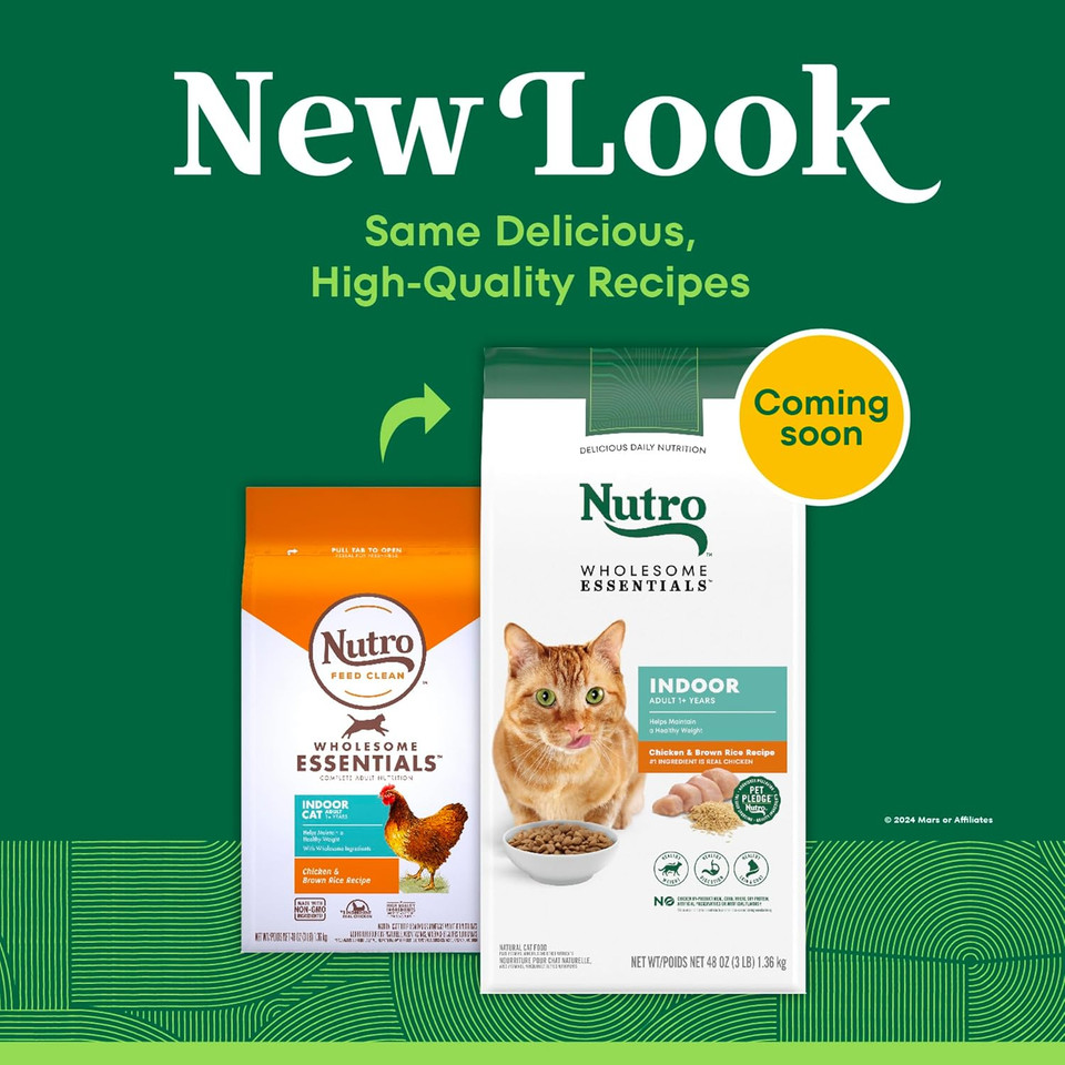 Nutro Wholesome Essentials Adult Indoor Natural Dry Cat Food For Healthy Weight Farm-Raised Chicken & Brown Rice Recipe, 3 Lb. Bag