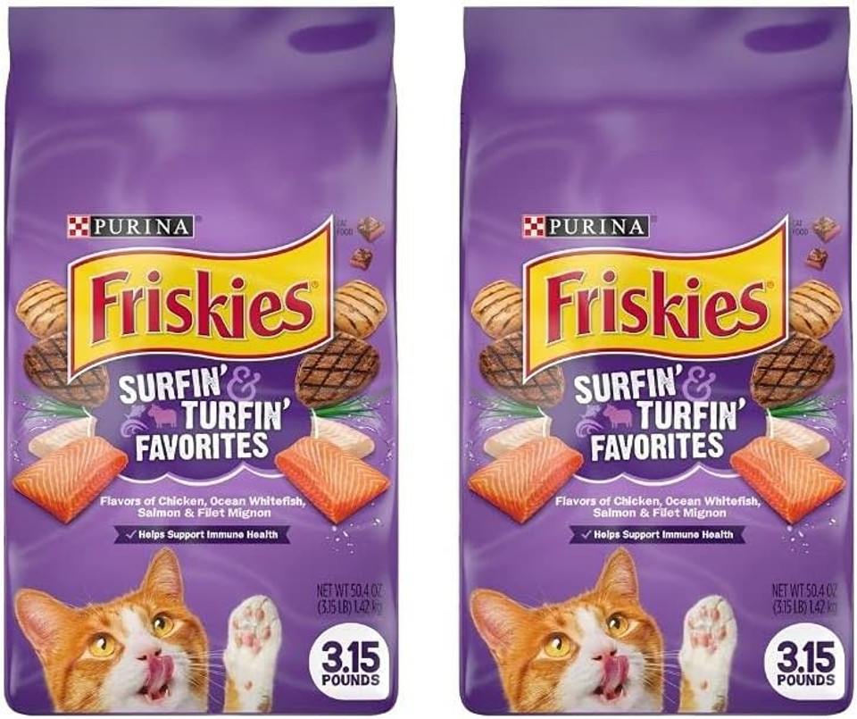 Purina Friskies Surfin' & Turfin' Favorites Dry Cat Food, 3.15 Lb Bag (Pack Of 2)