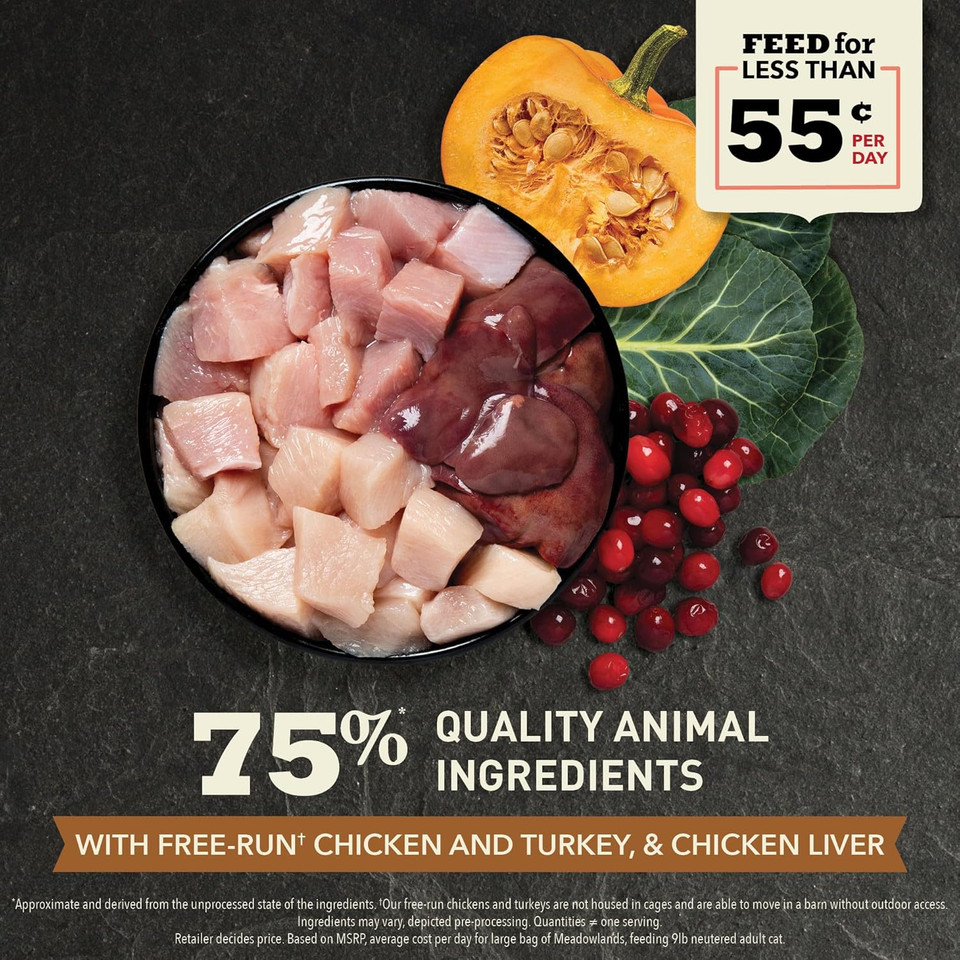 Acana Highest Protein Meadowlands Grain-Free Dry Cat Food, Free-Run Chicken And Turkey And Chicken Liver Cat Food Recipe, 4Lb