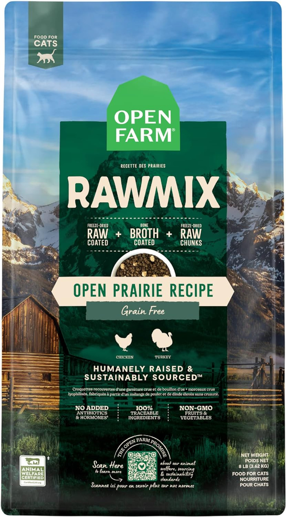 Open Farm RawMix Prairie Recipe for Cats, Includes Kibble, Bone Broth, and Freeze Dried Raw, Inspired by The Wild, Humanely Raised Protein and Non-GMO Fruits and Veggies, 2.25 lb2.25 Pound (Pack of 1)