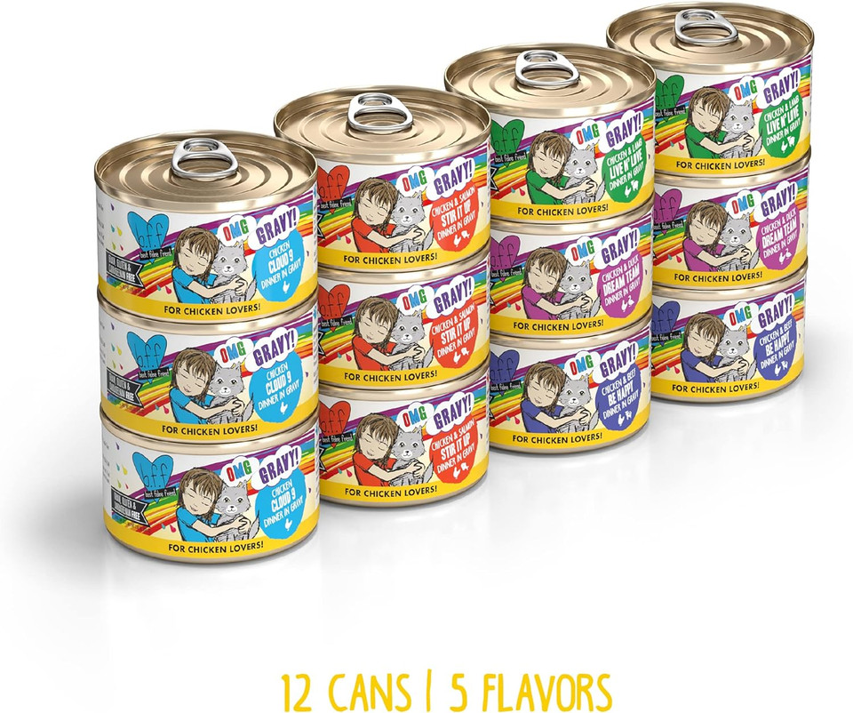 Weruva B.F.F. Omg - Best Feline Friend Oh My Gravy!, Yahoo Yellows! Variety Pack, 2.8Oz Can (Pack Of 12)0.23 Ounce (Pack Of 12)