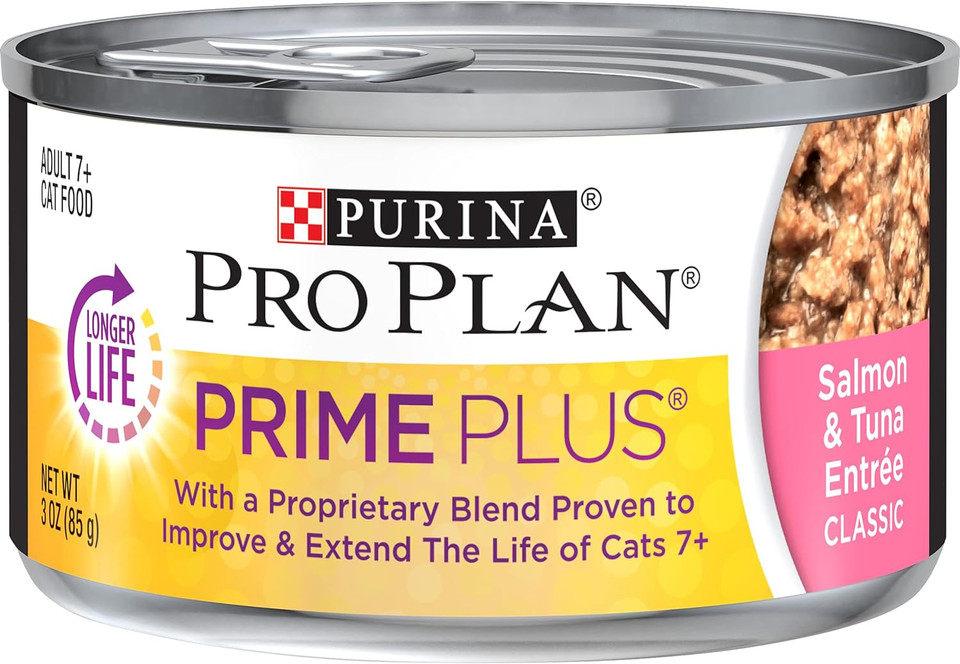 Purina Pro Plan Senior Wet Cat Food Pate, Prime Plus Senior 7+ Salmon & Tuna Entree - (24) 3 Oz. Pull-Top Cans