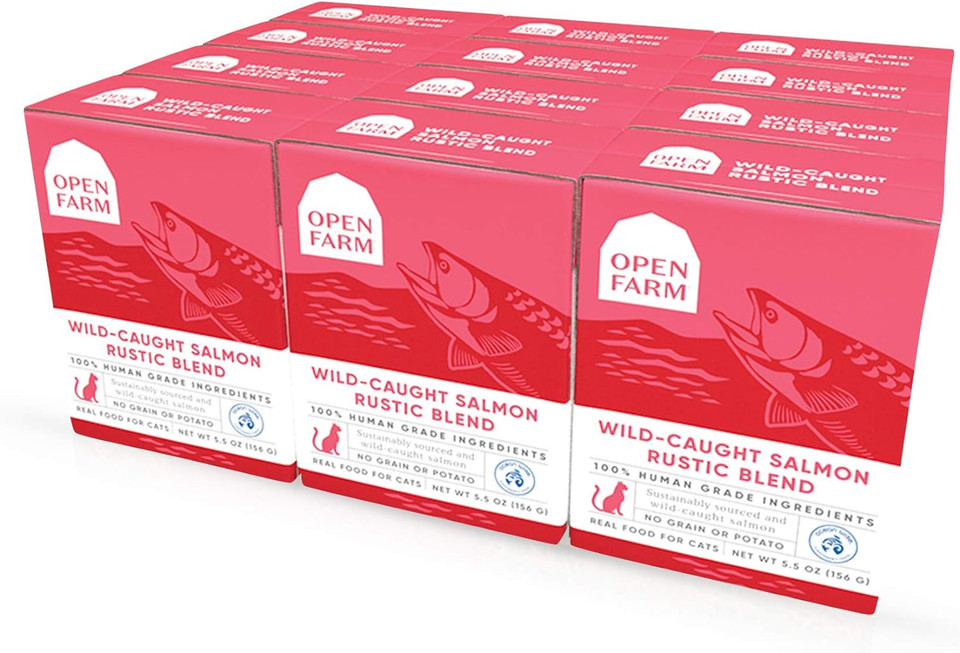 Open Farm Wild-Caught Salmon Blend Wet Cat Food, Complete Meal Or Food Topper With Responsibly Sourced Meat And Superfoods Without Artificial Flavors Or Preservatives, 5.5 Oz, Pack Of 12 Boxes