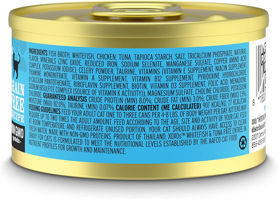 I And Love And You" Xoxos Canned Wet Cat Food, Whitefish And Tuna Pate, Grain Free, Real Meat, No Fillers, 3 Oz Cans, Pack Of 24 Cans3 Ounce (Pack Of 24)