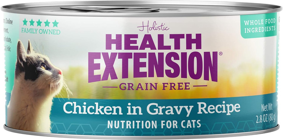 Health Extension Wet Cat Food, Grain-Free, Chicken In Gravy Recipe, Nutrition For Cats & Kittens (2.8 Oz / 80 G, Pack Of 24)