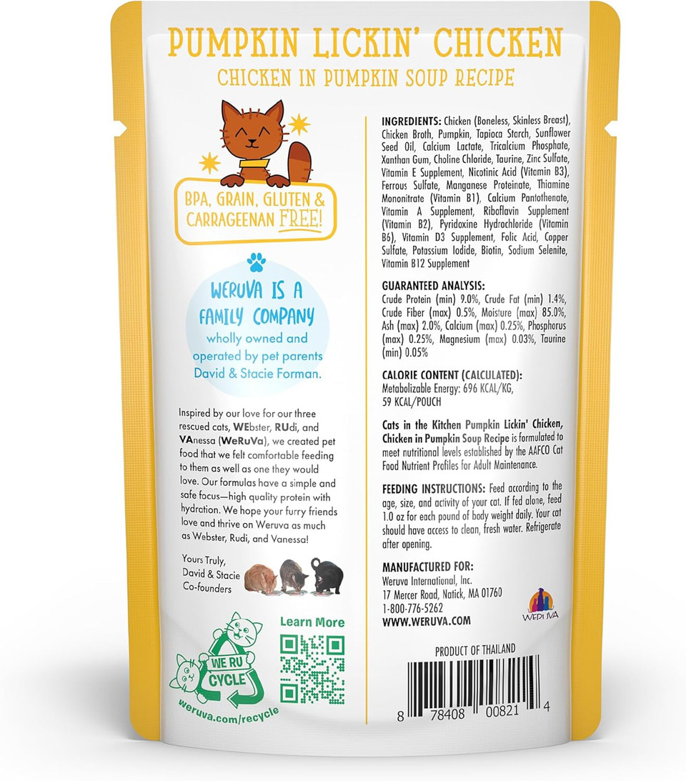 Weruva Cats in The Kitchen, Pumpkin Lickin' Chicken with Chicken Breast in Pumpkin Soup Cat Food, 3oz Pouch (Pack of 12)3 Ounce (Pack of 12)