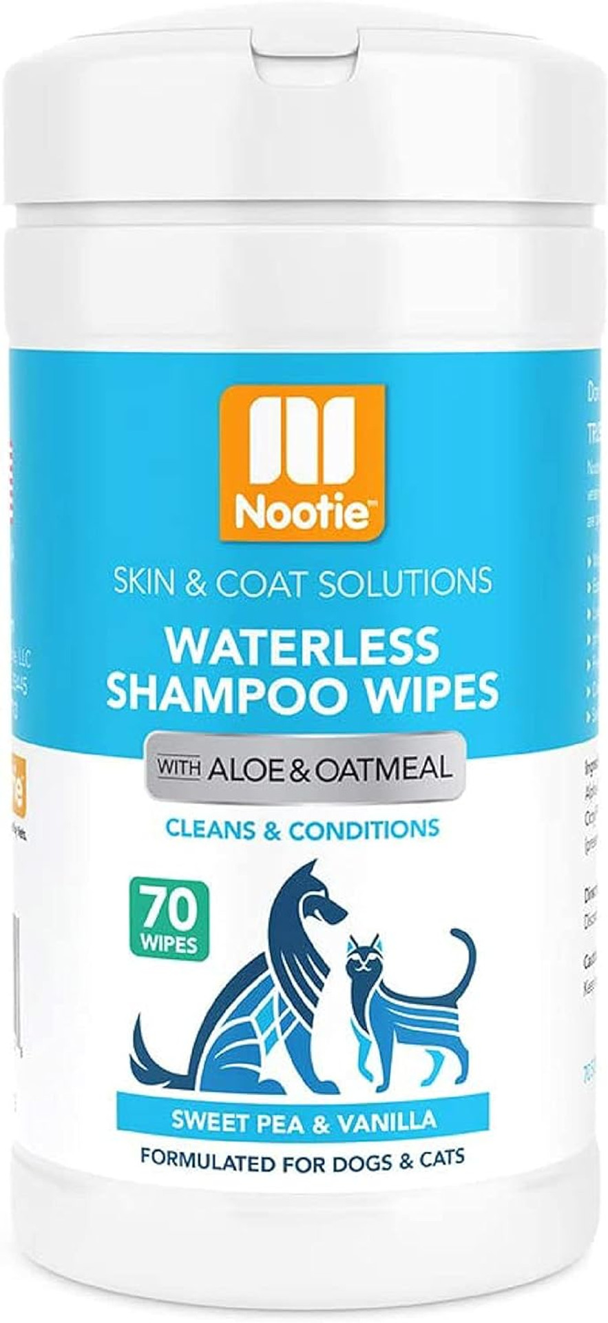 Nootie Waterless Shampoo Wipes for Dogs & Cats - Long Lasting Sweet Pea Vanilla Fragrance - Sold in Over 10,000 Vet Clinics and Pet Stores Worldwide, Made in USA - 70 Count