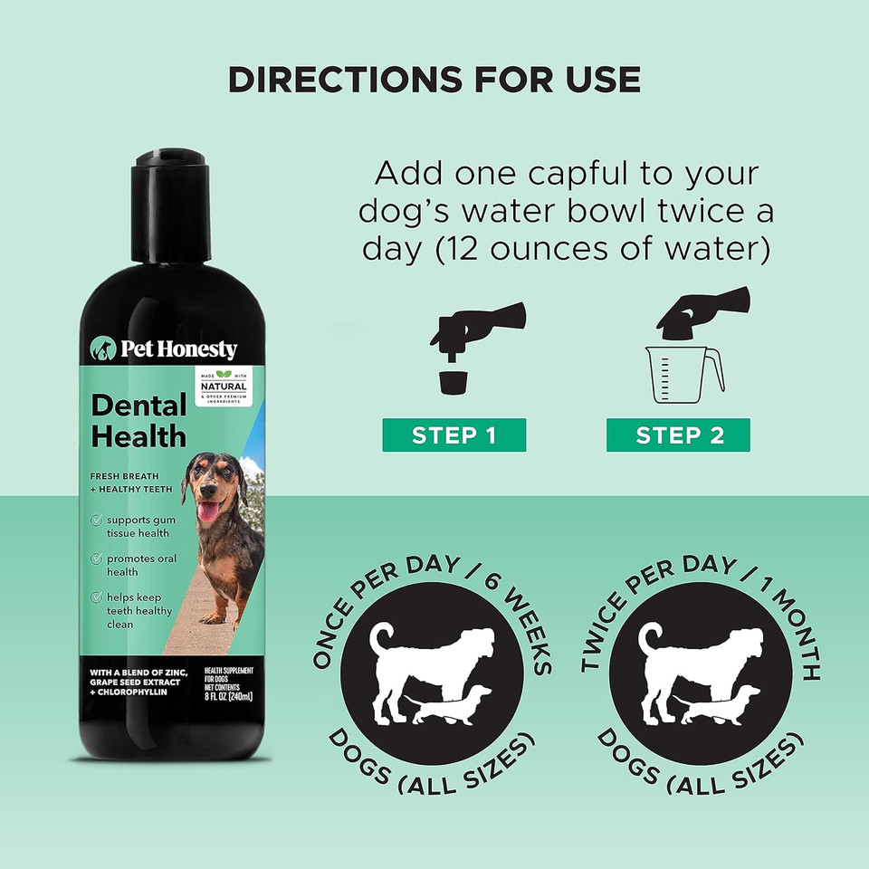 Pet Honesty Oral Hygiene Dental Water Additive | Dog Mouthwash + Teeth Cleaning | Keeps Teeth + Gums Clean | Freshens Breath + Targets Plaque + Tartar - 8 Oz