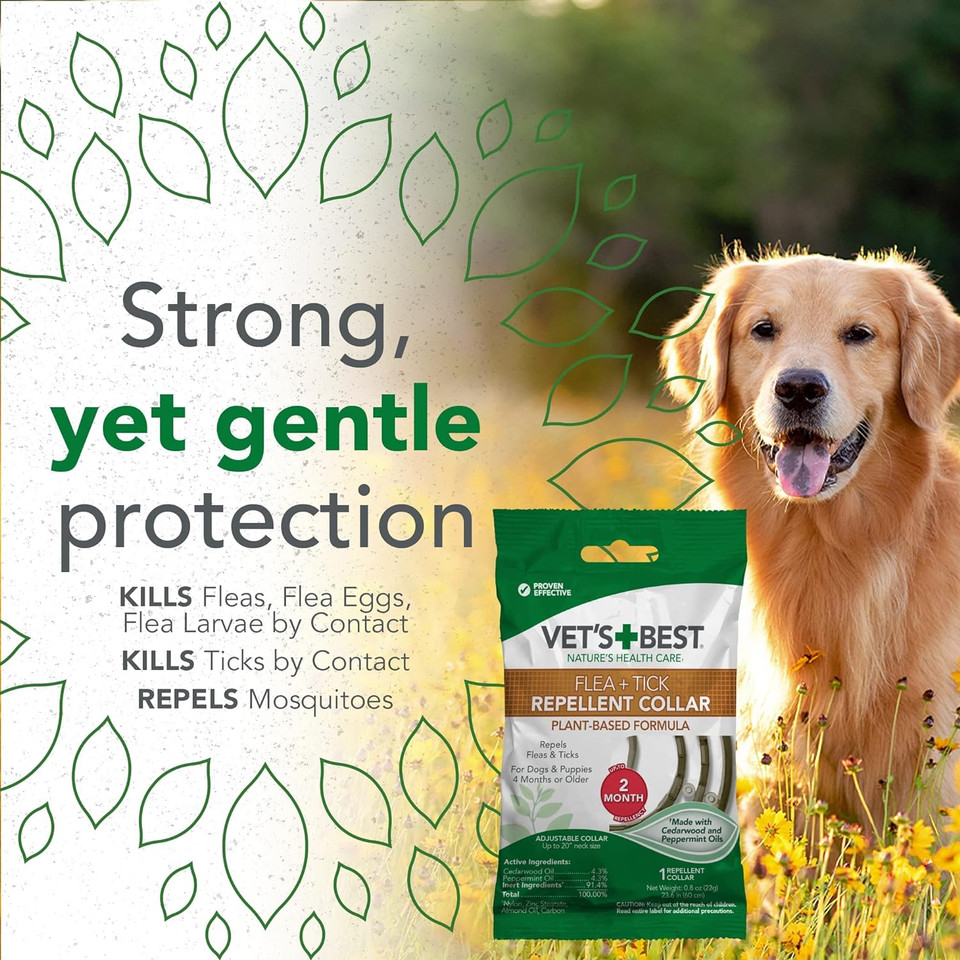 Vet'S Best Flea And Tick Repellent Collar For Dogs - Flea And Tick Prevention For Dogs - Plant-Based Ingredients - Small To Large Dog Flea Collar - Up To 20 Neck Size