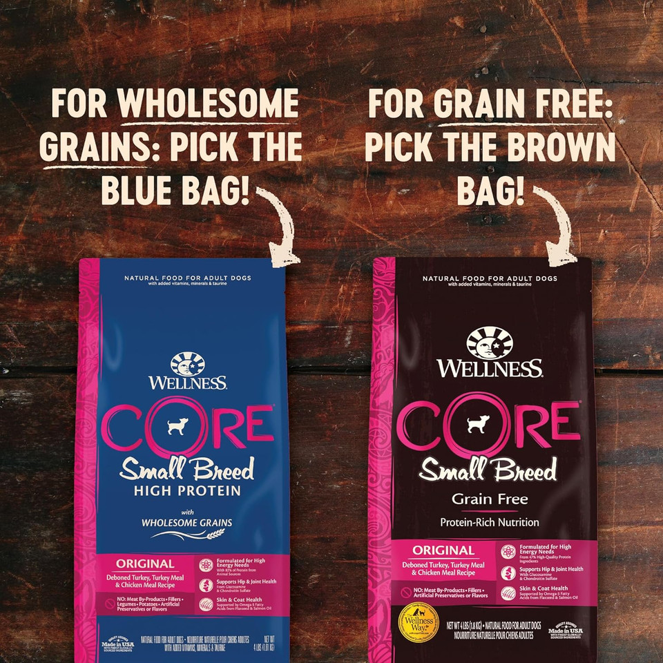 Wellness Natural Pet Food Core Grain-Free High-Protein Small Breed Dry Dog Food, Natural Ingredients, Made In Usa With Real Meat (Puppy, Turkey, 4-Pound Bag)Small Breed Puppy4 Pound (Pack Of 1)