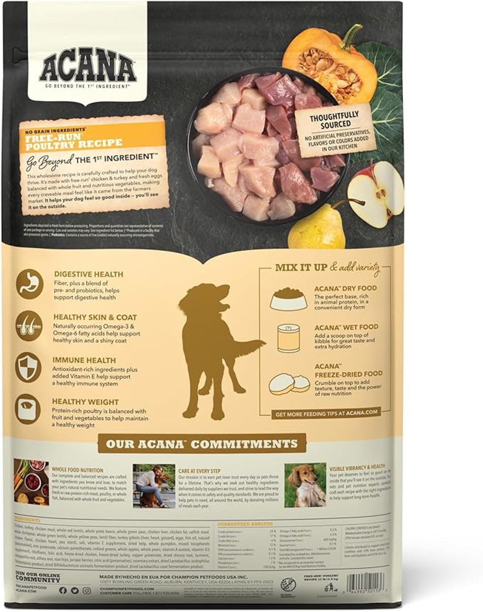 Acana Grain Free Dry Dog Food, Free-Run Poultry Dog Food Recipe, 4.5Lb
