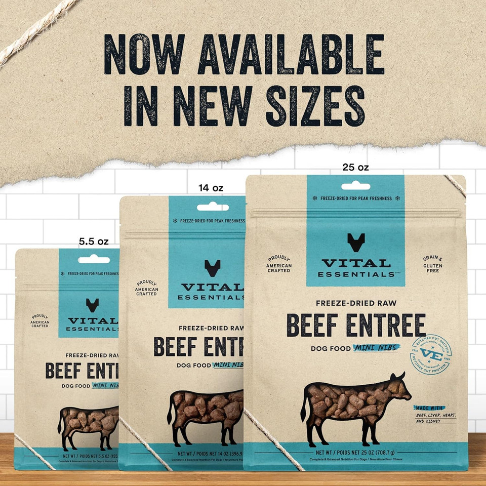 Vital Essentials Freeze Dried Raw Dog Food, Beef Mini Nibs Entree, 25 Oz1.56 Pound (Pack Of 1)
