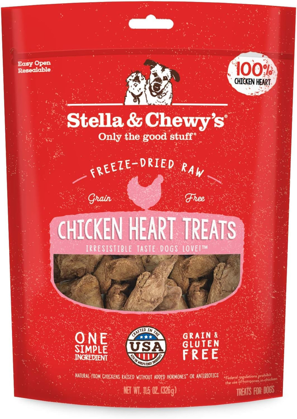 Stella & Chewy'S Freeze-Dried Raw Single Ingredient Chicken Hearts Dog Treats, 11.5 Oz. Bag