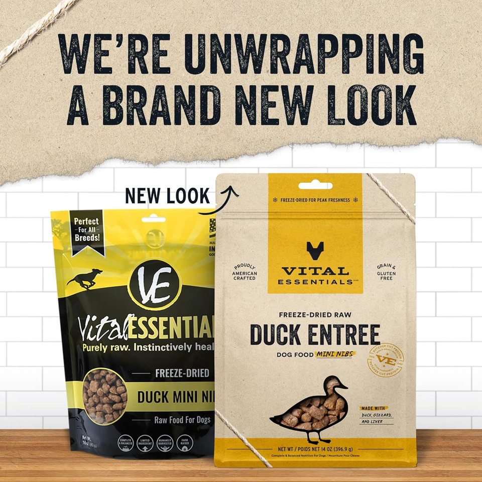 Vital Essentials Freeze Dried Raw Dog Food, Duck Mini Nibs Entree, 14 Oz14.00 Ounce (Pack Of 1)