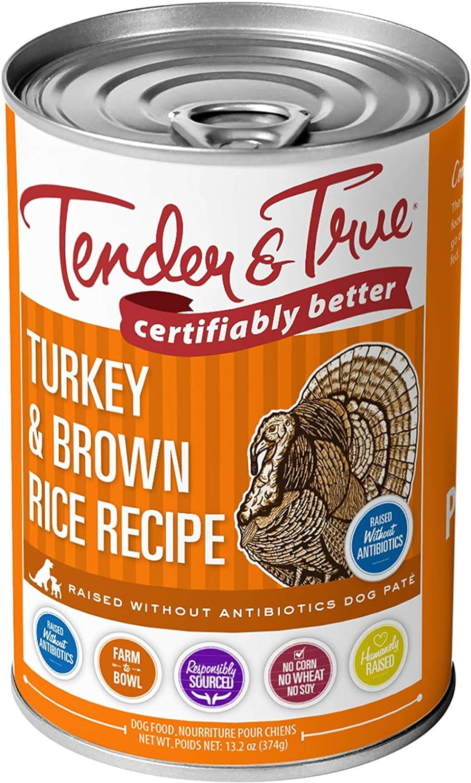 Tender and True Pet Food, Dog Food Can ABF Wet Turkey Brown Rice, 13.2 Ounce