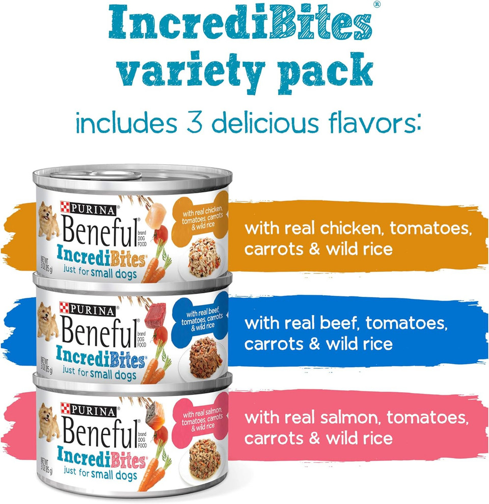 Purina Beneful Small Breed Wet Dog Food Variety Pack, Incredibites With Real Beef, Chicken Or Salmon - (30) 3 Oz. Cans