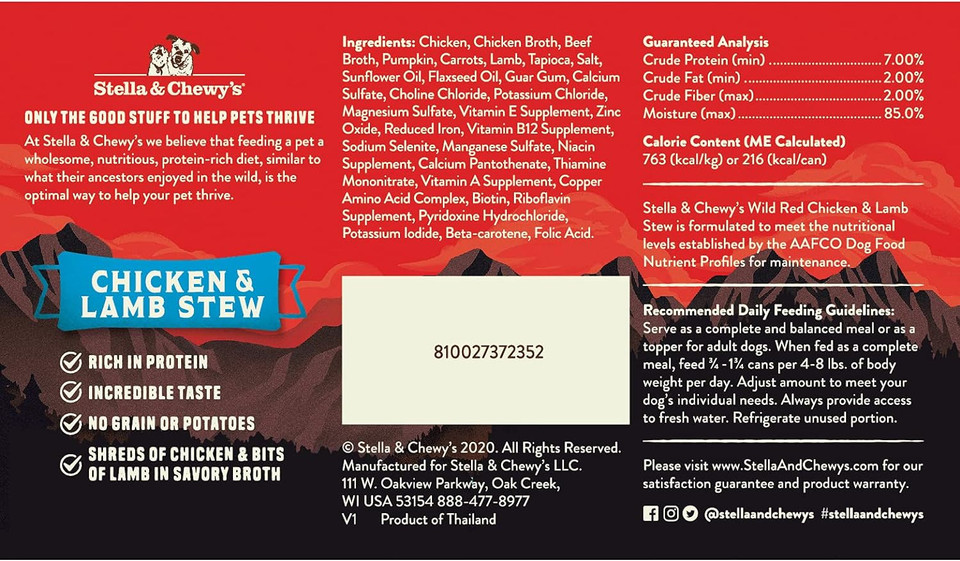 Stella & Chewy'S Wild Red Wet Dog Food Chicken & Lamb Stew High Protein Recipe, 10 Ounce (Pack Of 6)10.00 Ounce (Pack Of 6)