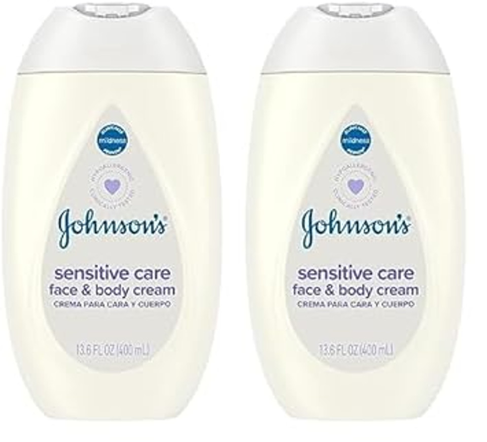 Johnson'S Baby Sensitive Care Face & Body Cream For Babies, Daily Moisturizing Baby Cream To Calm, Nourish & Comfort Dry, Sensitive Skin, Lightly Scented, No Greasy Feel, Hypoallergenic, 13.6 Fl. Oz