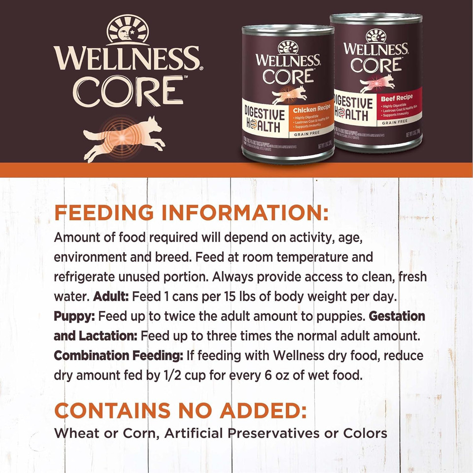 Wellness Core Digestive Health Chicken & Beef Pate Variety Pack Grain Free Wet Dog Food, 13 Ounce Can (Pack Of 6)13 Ounce (Pack Of 6)