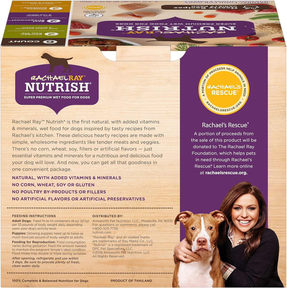 Rachael Ray Nutrish Premium Natural Wet Dog Food, Hearty Recipes Variety Pack, 8 Ounce Tub (Pack of 12)8 Ounce (Pack of 12)