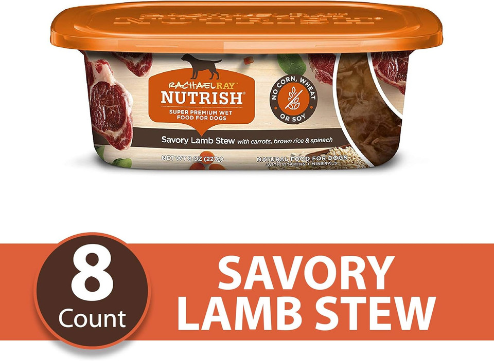 Rachael Ray Nutrish Premium Natural Wet Dog Food, Savory Lamb Stew Recipe, 8 Ounce Tub (Pack Of 8)