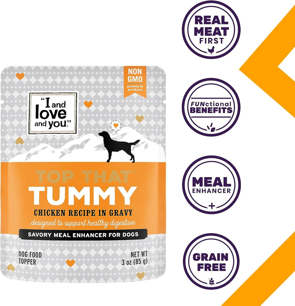"I And Love And You" Top That Tummy Wet Dog Food Pouch, Chicken Recipe In Gravy, 3 Oz (Pack Of 12)