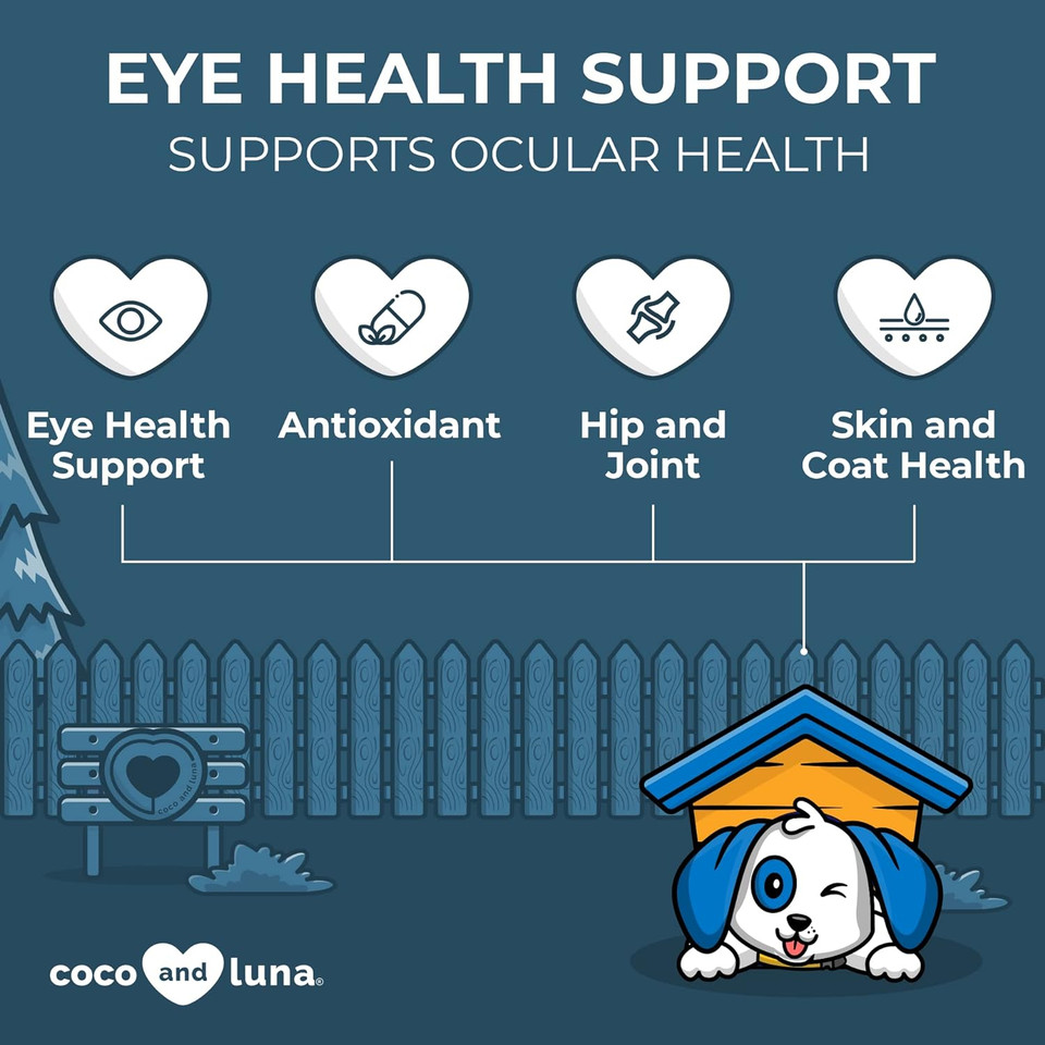 Eye Support For Dogs - 120 Chewable Tablets - Dog Supplements For Vision, Eye Vitamins For Dogs, Antioxidant, Dog Omega Supplement, Omega 3 Epa And Dha Fatty Acids, Lutein And Astaxanthin