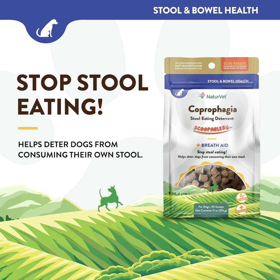 Naturvet Scoopables Coprophagia For Dogs - No Poop Eating For Dogs - Stool Eating Deterrent Supplement With Probiotic & Digestive Enzymes - Hickory Smoked Bacon Flavored | 11Oz Bag