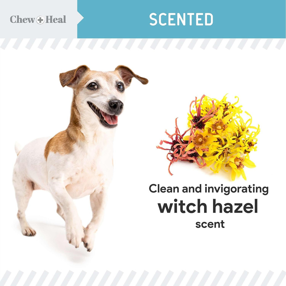 Chew + Heal Labs Cat and Dog Ear Cleaner, 4 oz Dropper - Pet Ear Wash to Dissolve Ear Wax and Remove Debris - with Soothing Aloe, Witch Hazel, Tea Tree Oil, and Baby Powder Scent