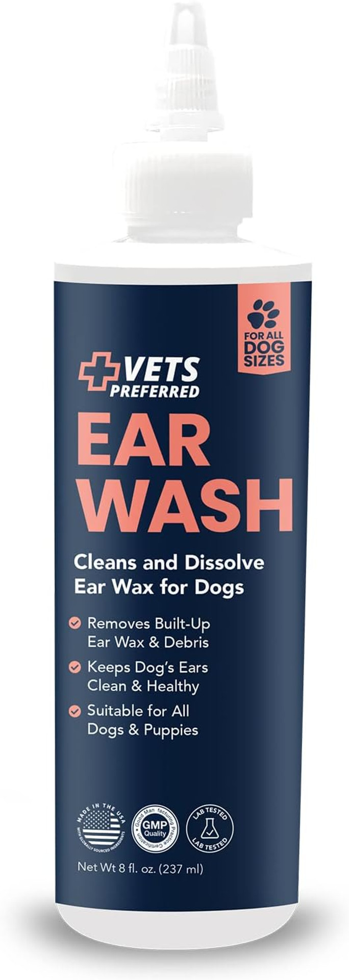 Vets Preferred Dog Ear Cleaner  Dog Ear Wash Solution - Itch Irritation Relief - Wax Removal - Effectively Removes Ear Wax Build Up in Dogs - Fit for All Breeds  8 Oz