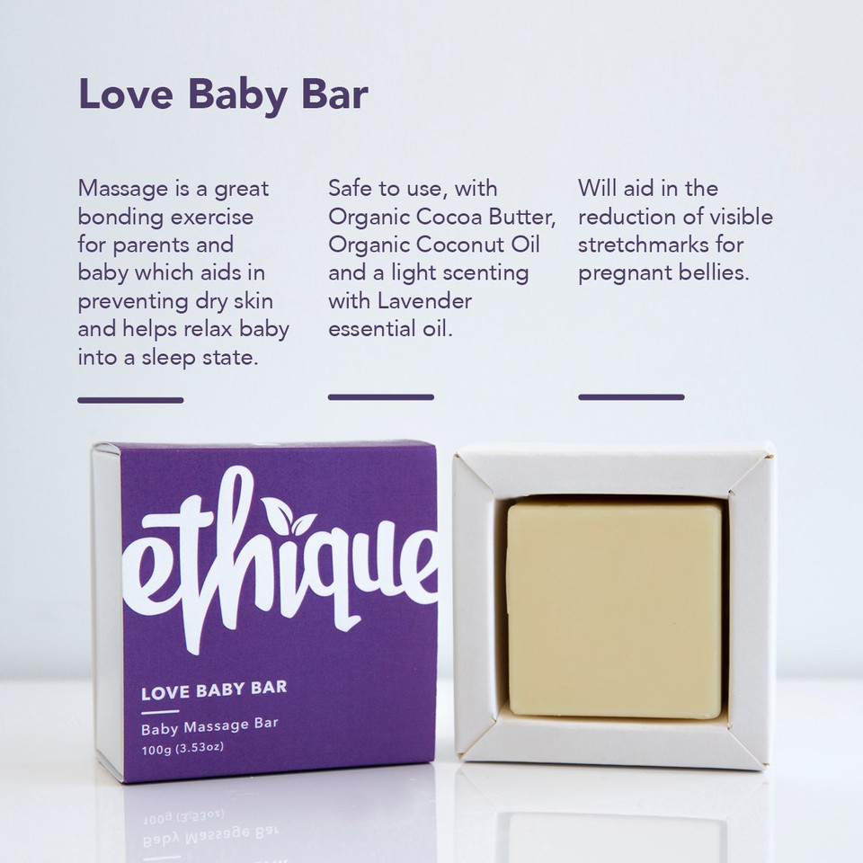 Ethique Love Baby Bar Solid Massage Bar To Prevent Dry Skin - Plastic-Free, Vegan, Cruelty-Free, Eco-Friendly, 3.53 Oz (Pack Of 1)