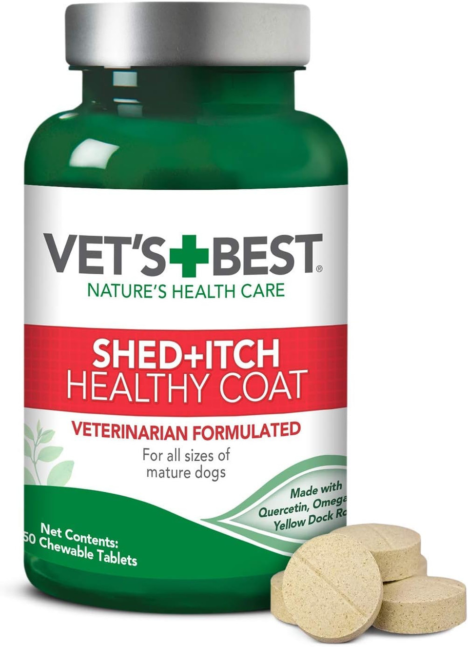 Vet's Best Healthy Coat Shed & Itch Relief Dog Supplements | Relieve Dogs Skin Irritation and Shedding Due to Seasonal Allergies or Dermatitis | 50 Chewable Tablets50 Count