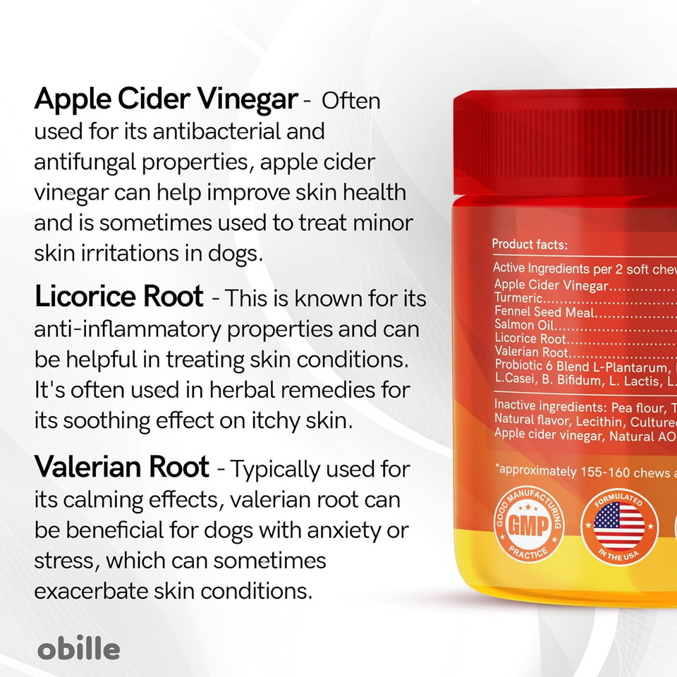 Obille Allergy Aid Dog For Dogs 160 Chews 12 Oz  Relieves Itchy Skin, Healthy Coat, Safe Natural Ingredients, Antioxidant Immunity Booster With Omega3 & Turmeric
