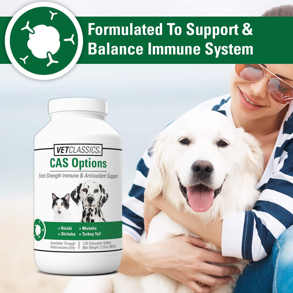 Vet Classics Cas Options Extra Strength Immune Support For Dogs, Cats  Pet Health Supplement, Dog Antioxidant Care  Extra-Strength Dog Supplement Formula  120 Chewable Tablets