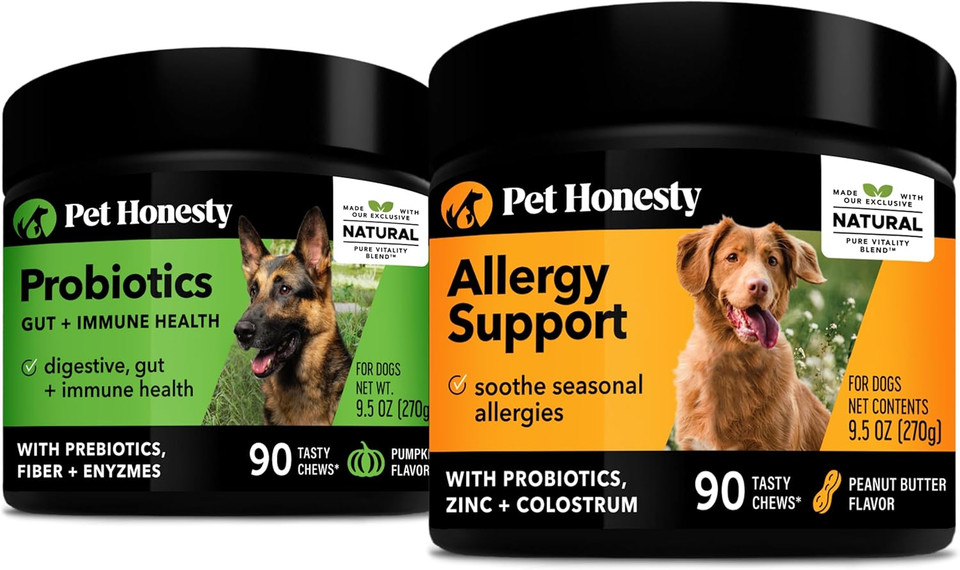 Pethonesty Digestive Probiotics For Dogs + Allergy Support Soft Chew Supplement Bundle - Probiotics, Digestive Enzymes, Salmon Oil And Omega 3 Fish Oil, Itch Relief For Dogs, Coat And Skin Health
