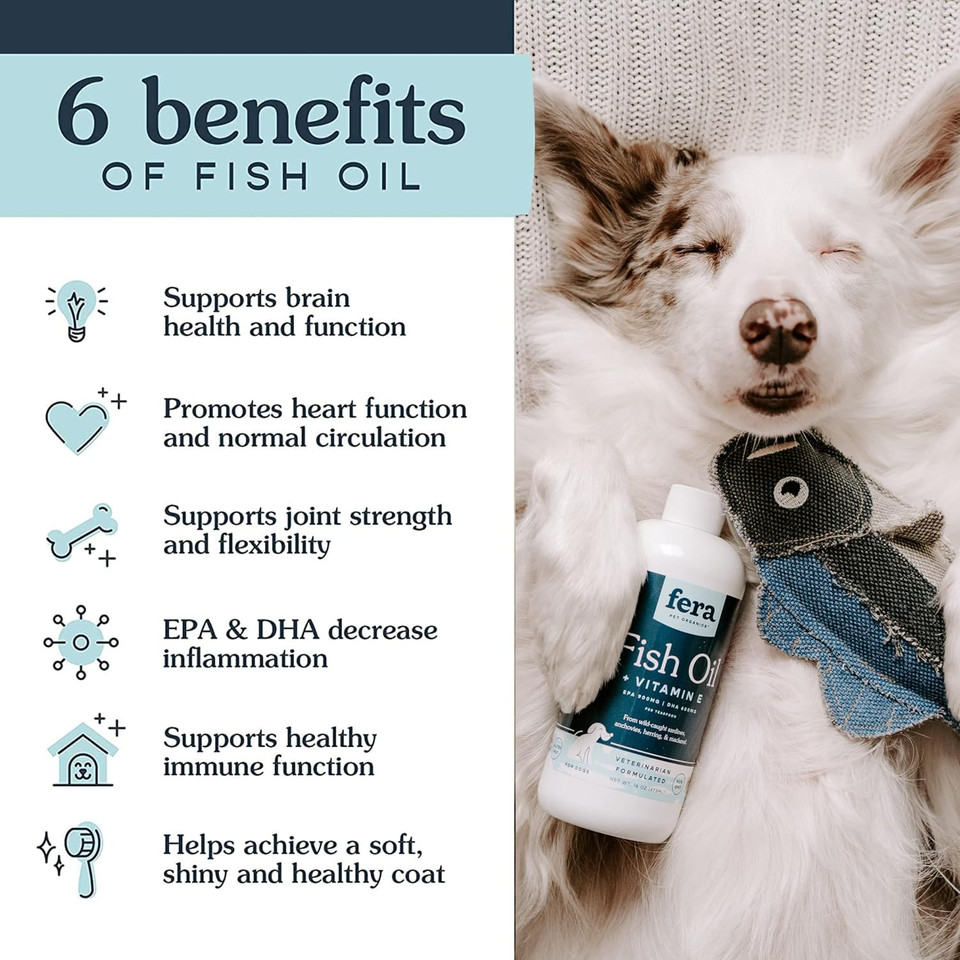 Fera Pets Fish Oil For Dog And Cat With Dha, Epa, Vitamin E And Omega-3 Fatty Acids  Liquid Fish Oil Supplement - Brain Function & Immune Health- 48 Servings8 Oz