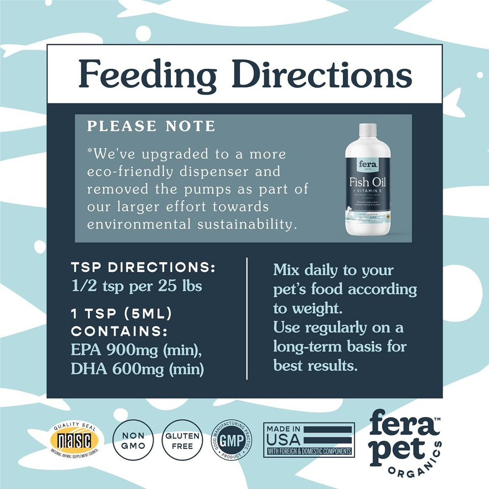 Fera Pets Fish Oil For Dog And Cat With Dha, Epa, Vitamin E And Omega-3 Fatty Acids  Liquid Fish Oil Supplement - Brain Function & Immune Health- 48 Servings8 Oz
