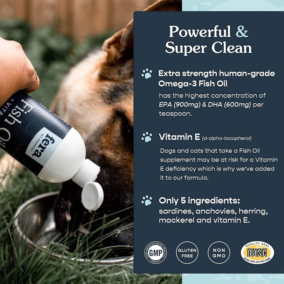 Fera Pets Fish Oil For Dog And Cat With Dha, Epa, Vitamin E And Omega-3 Fatty Acids  Liquid Fish Oil Supplement - Brain Function & Immune Health- 48 Servings8 Oz