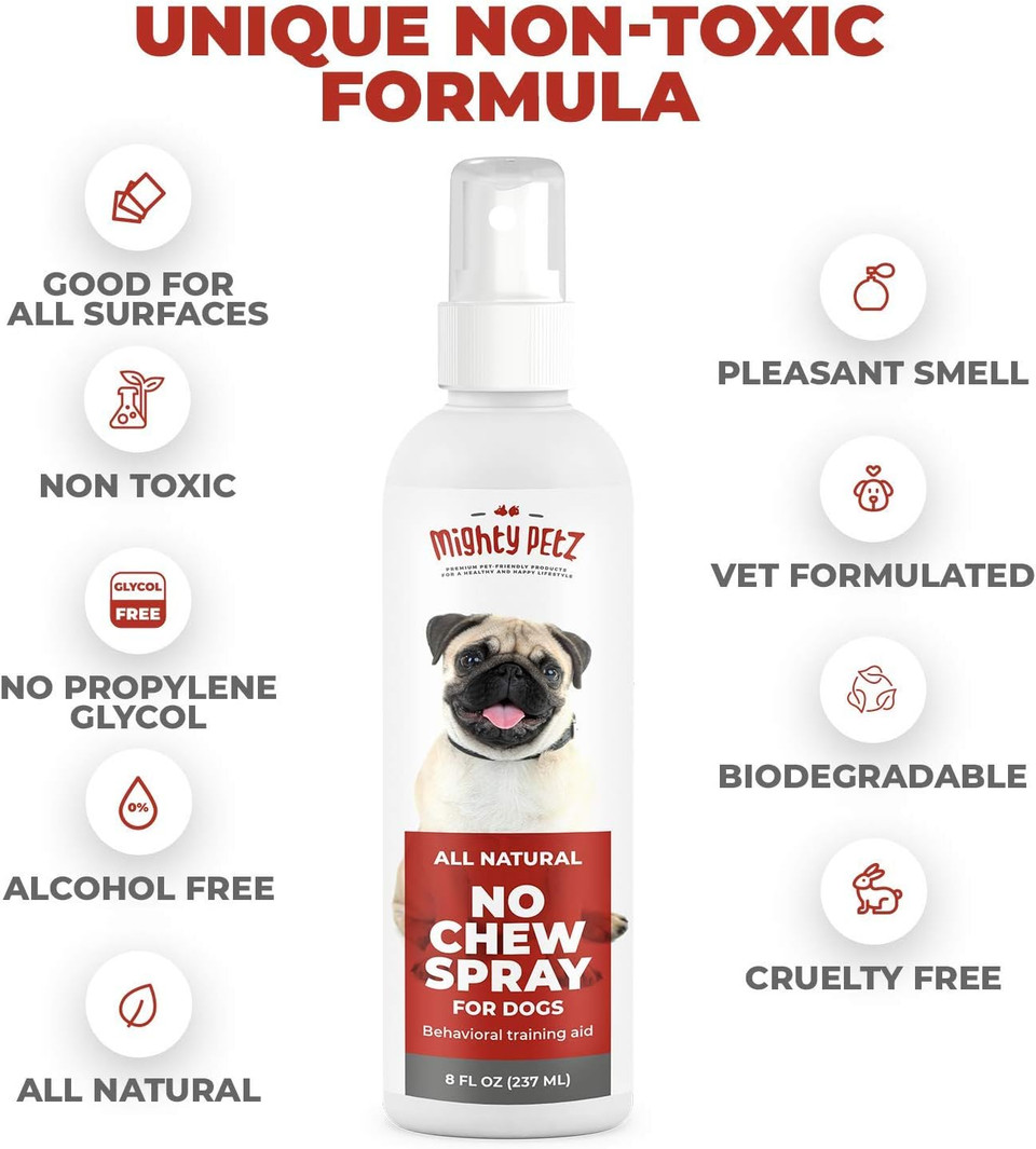 No Chew Spray For Dogs  100% Natural Dog And Puppy Behavioral Training Aid  Dog Chewing & Biting Repellent  Alcohol Free Anti Chew Deterrent For Puppies And Older Dogs, Safe On All Surfaces, 8 Oz