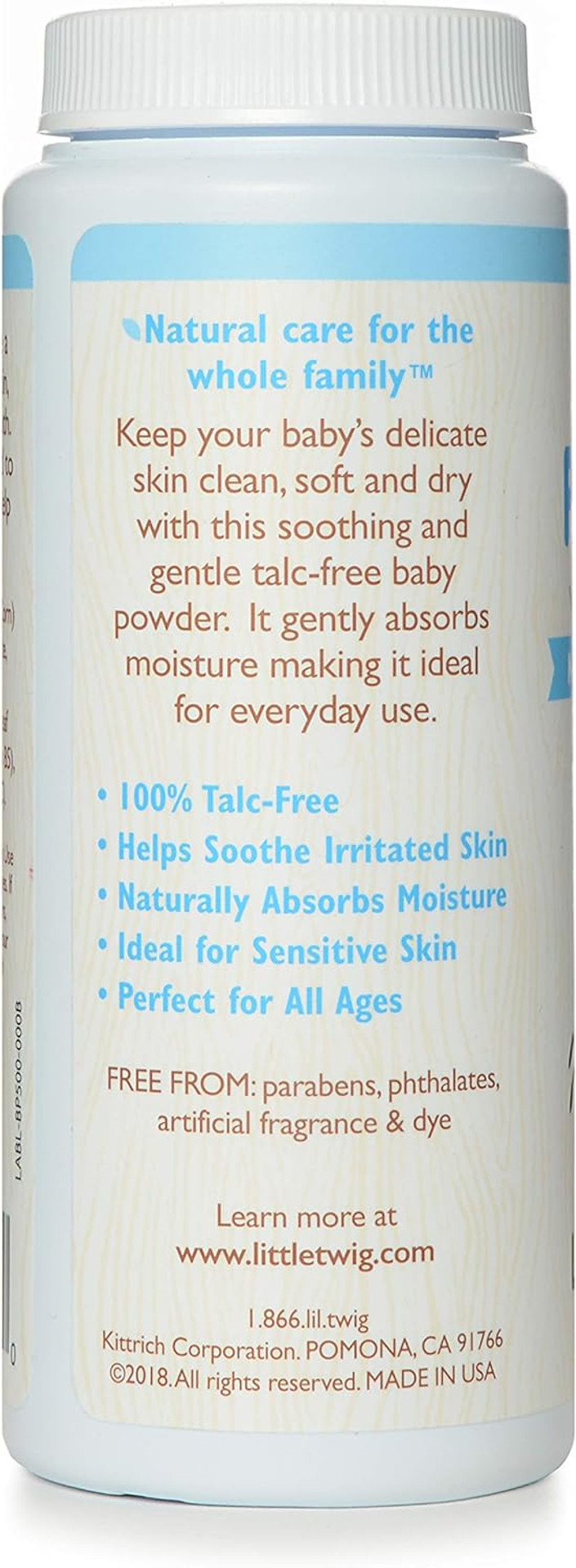 Little Twig Baby Powder, Natural Plant Derived Formula With Cornstarch And Aloe, 100% Talc-Free Powder, Fragrance-Free, 4.5 Oz