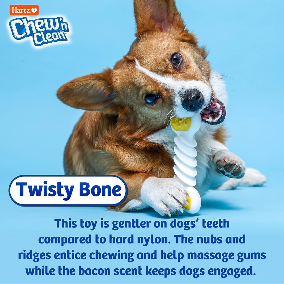 Hartz Chew N Clean Twisty Bone Dog Chew Toy, Bacon Scented For Moderate Chewers, Extra Smallblueextra Small