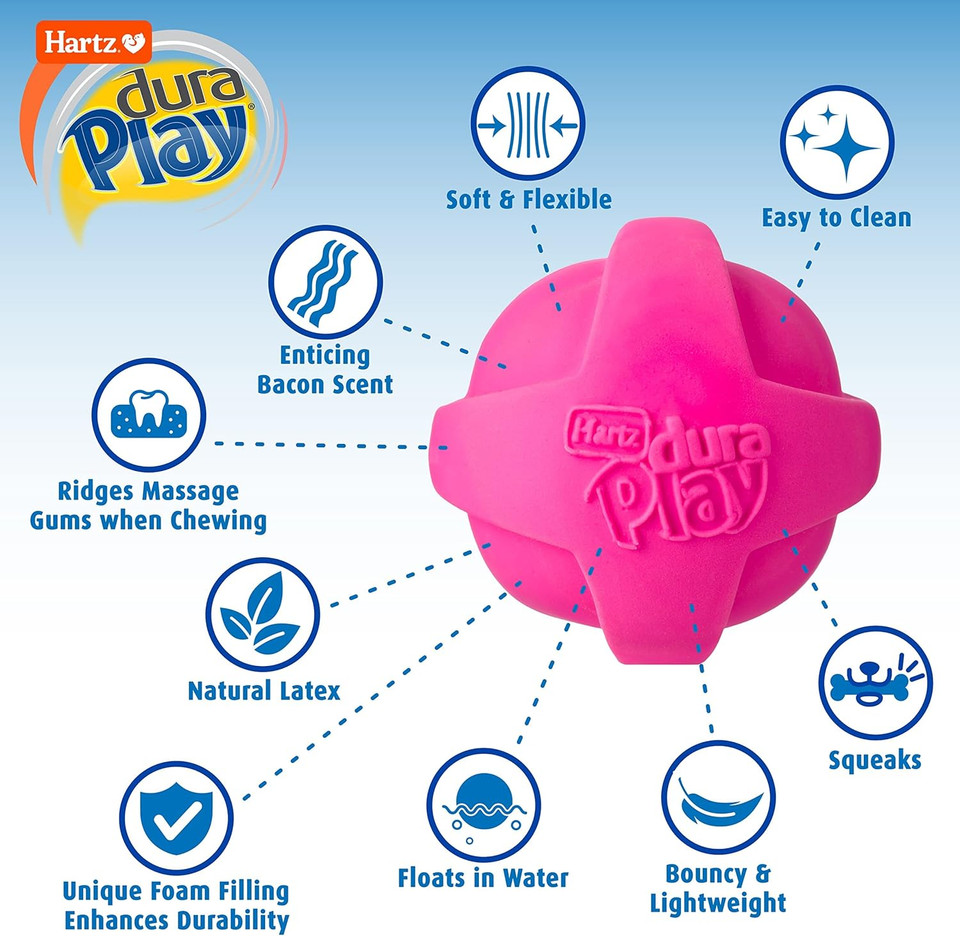 Hartz Dura Play Bacon Scented Squeak Ball Dog Toy For Small Breeds, 3 Packsmall (3 Count)