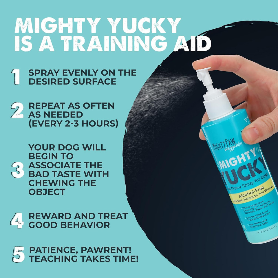 Mighty Paw Waggables Yucky No Chew Spray For Dogs (Made In The Usa) | Bitter Apple Spray For Dogs To Stop Chewing. Dog Repellent Spray For Furniture. Anti Chew Spray For Dogs And Pets. (8 Oz)