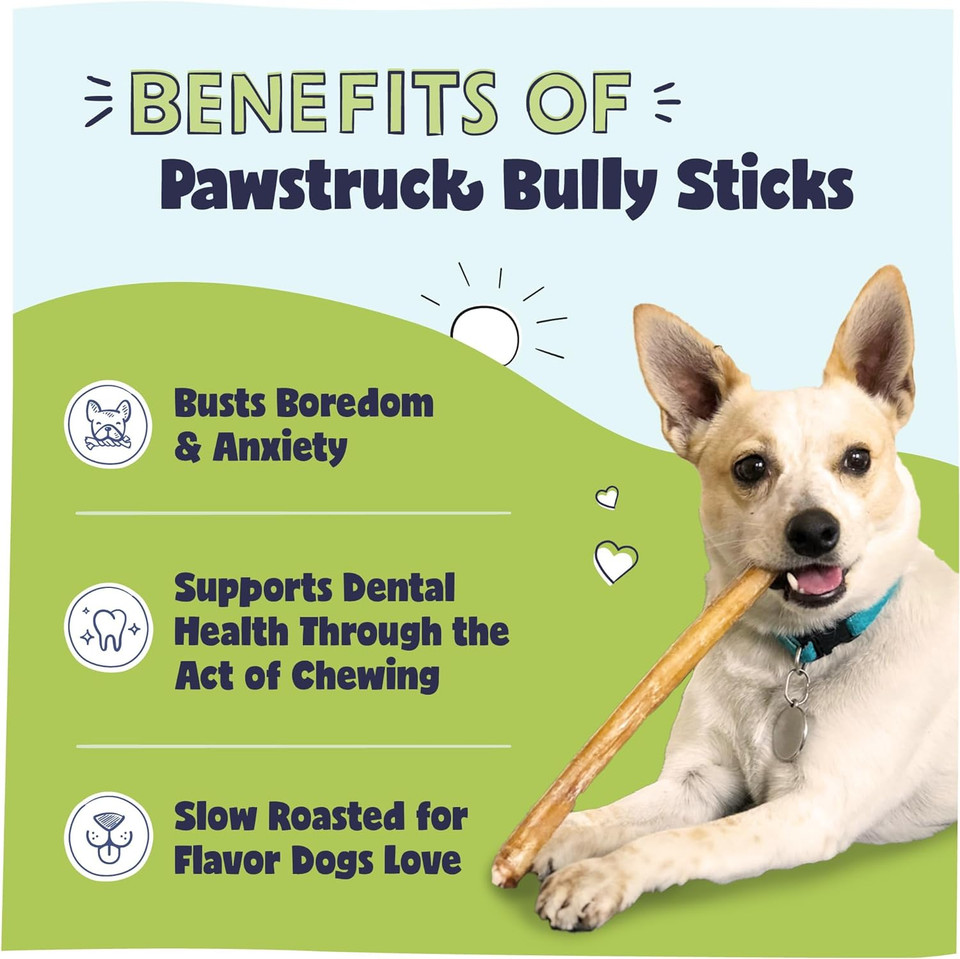 Pawstruck All-Natural 5-8" Bully Sticks for Dogs - Best Long Lasting, Rawhide Free, Low Odor & Grain Free Dental Chew Treat - Healthy Single Ingredient 100% Real Beef - 1 lb. Bag1 Pound (Pack of 1)