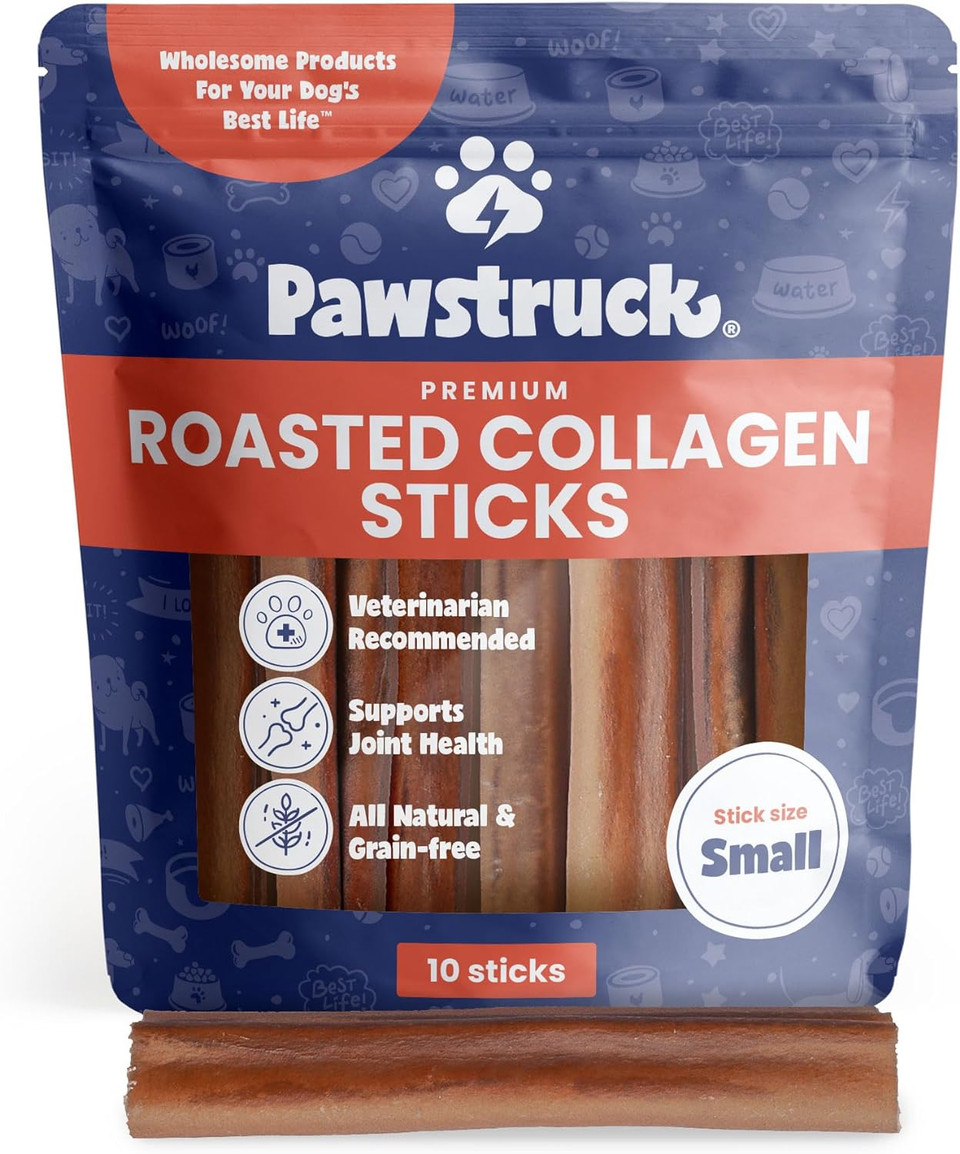 Pawstruck All Natural 5-6" Roasted Collagen Sticks for Dogs - Low Odor & Long Lasting Alternative to Bully Sticks and Rawhide Chews - Single Ingredient & Vet Approved - 10 Pack - Packaging May Vary10 Count (Pack of 1)