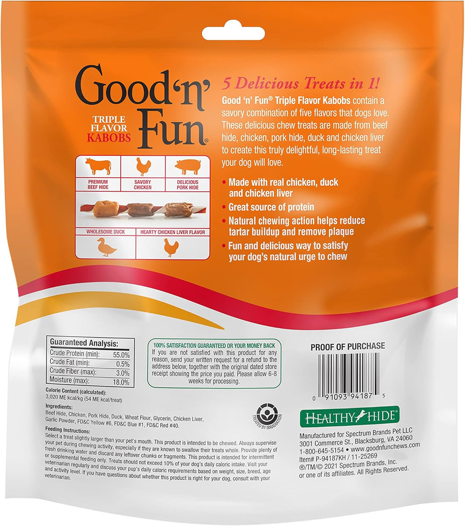 Good'N'Fun Triple Flavored Rawhide Kabobs For Dogs, 1.5 Pound (Pack Of 1)