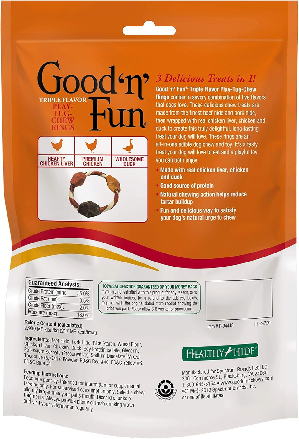 Good'N'Fun Good ÃÂNã¢Â Fun Triple Flavor Play-Tug-Chew Rings 4 Count, Snack For All Dogs (1 Case Of 12 Individual Packs)